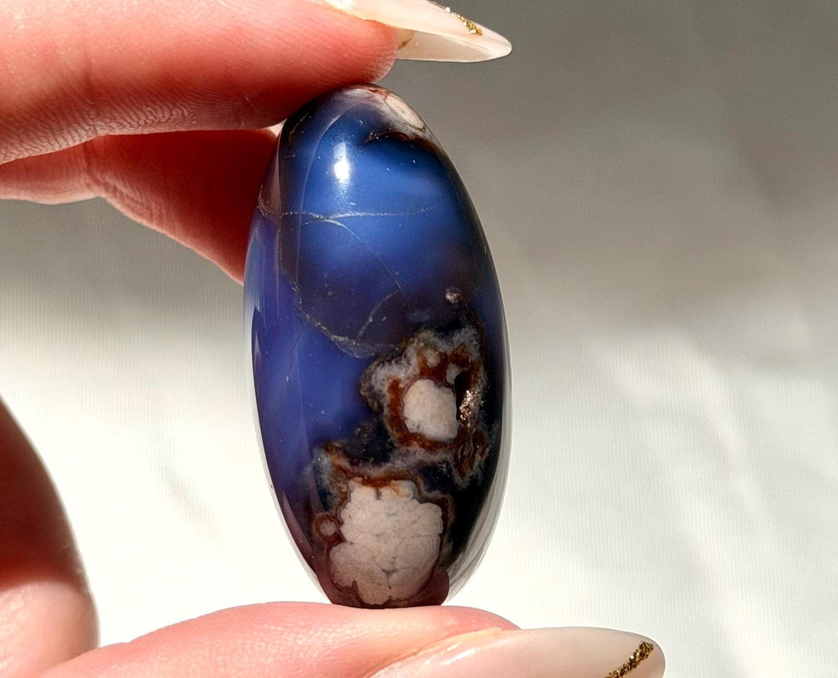 Blue Flower Agate Lingam Stone | Blue Flower Agate Shiva | Polished Crystal | Meditation Stone