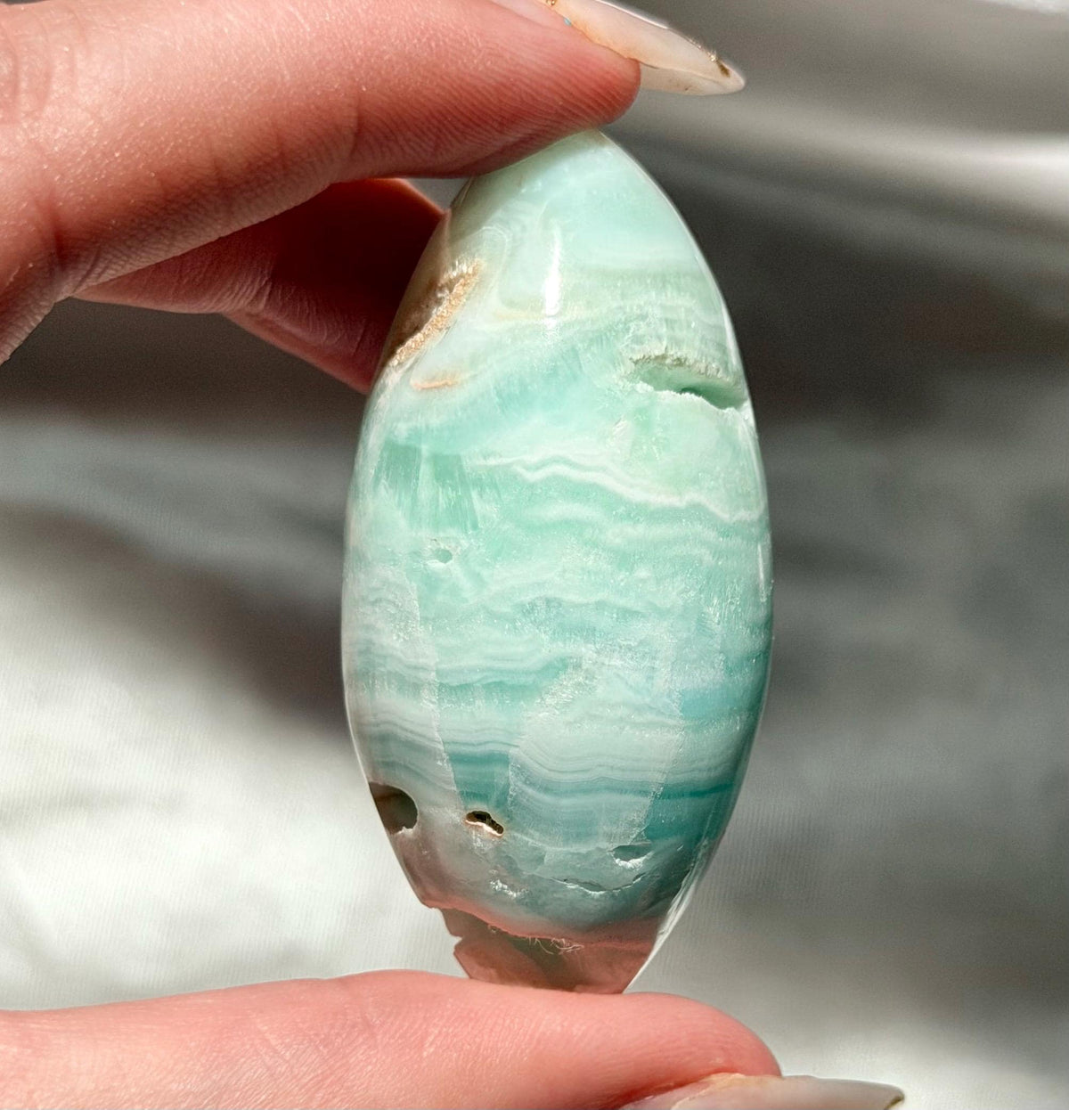Caribbean Calcite Palm Stone | Caribbean Calcite Egg | Polished Egg Stone | Worry Stone | Blue Calcite Lingham
