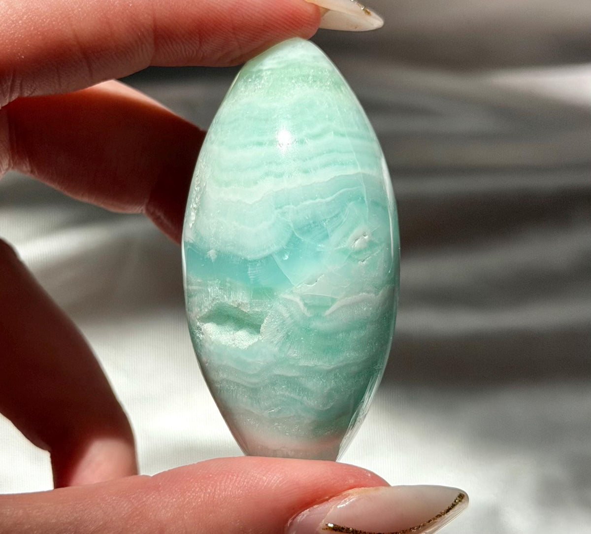 Caribbean Calcite Palm Stone | Caribbean Calcite Egg | Polished Egg Stone | Worry Stone | Blue Calcite Lingham