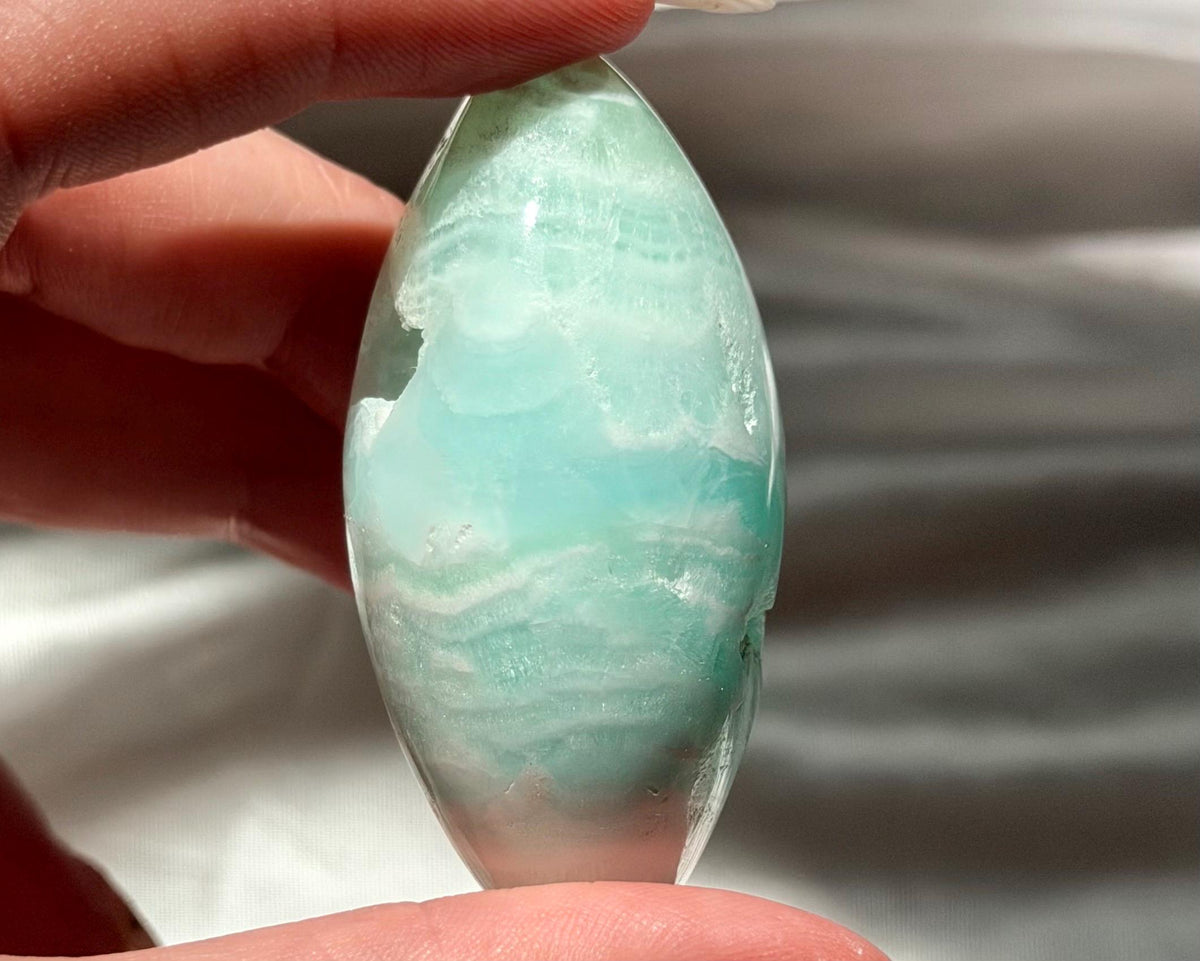 Caribbean Calcite Palm Stone | Caribbean Calcite Egg | Polished Egg Stone | Worry Stone | Blue Calcite Lingham
