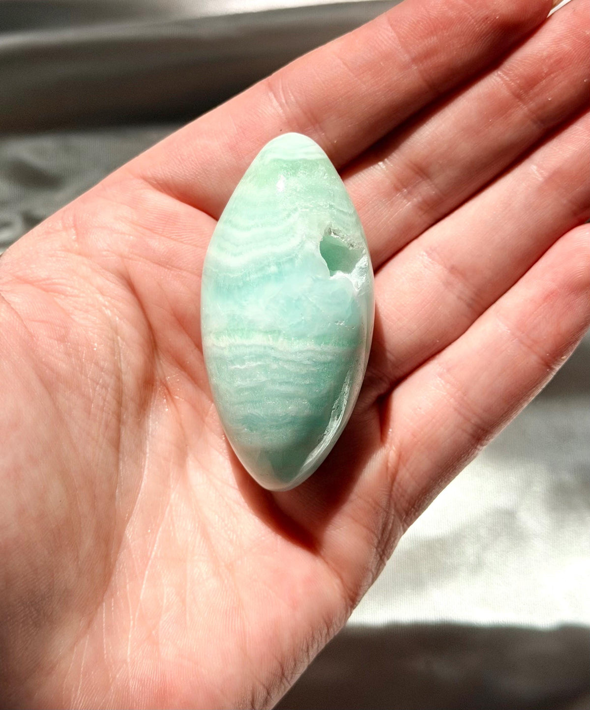 Caribbean Calcite Palm Stone | Caribbean Calcite Egg | Polished Egg Stone | Worry Stone | Blue Calcite Lingham