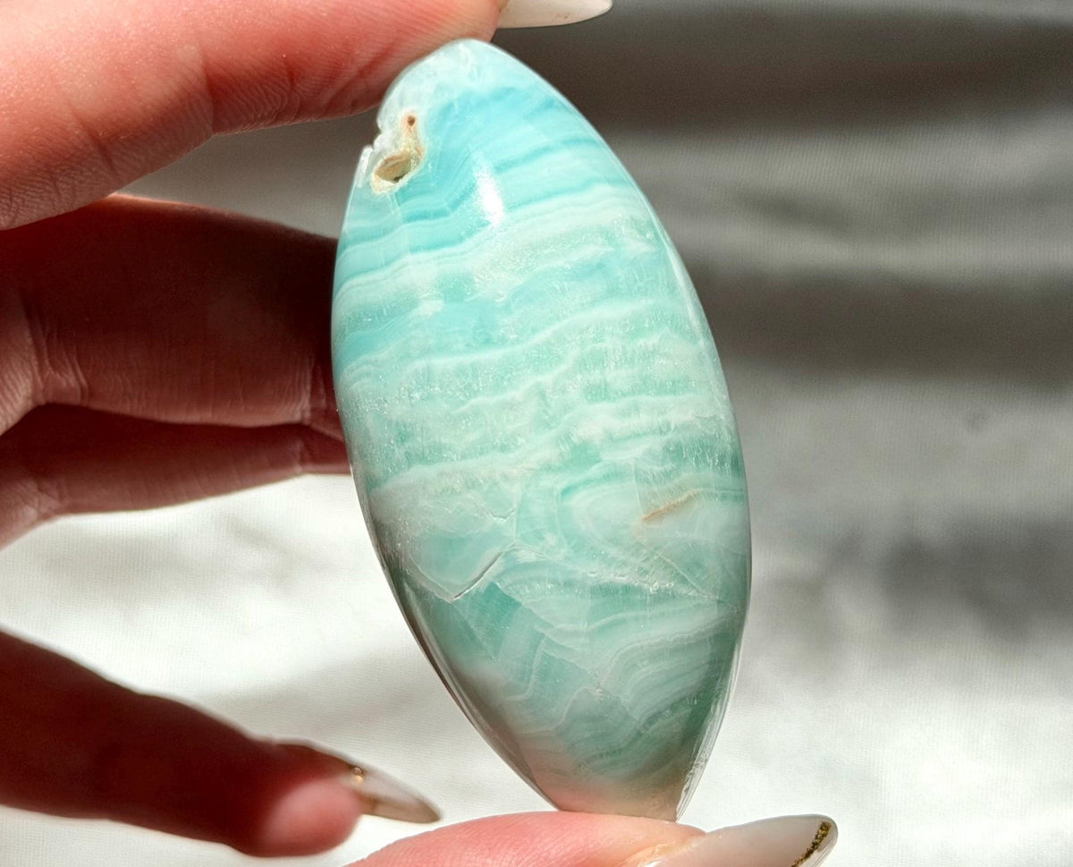 Caribbean Calcite Palm Stone | Caribbean Calcite Egg | Polished Egg Stone | Worry Stone | Blue Calcite Lingham