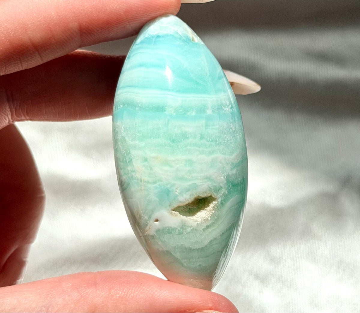 Caribbean Calcite Palm Stone | Caribbean Calcite Egg | Polished Egg Stone | Worry Stone | Blue Calcite Lingham
