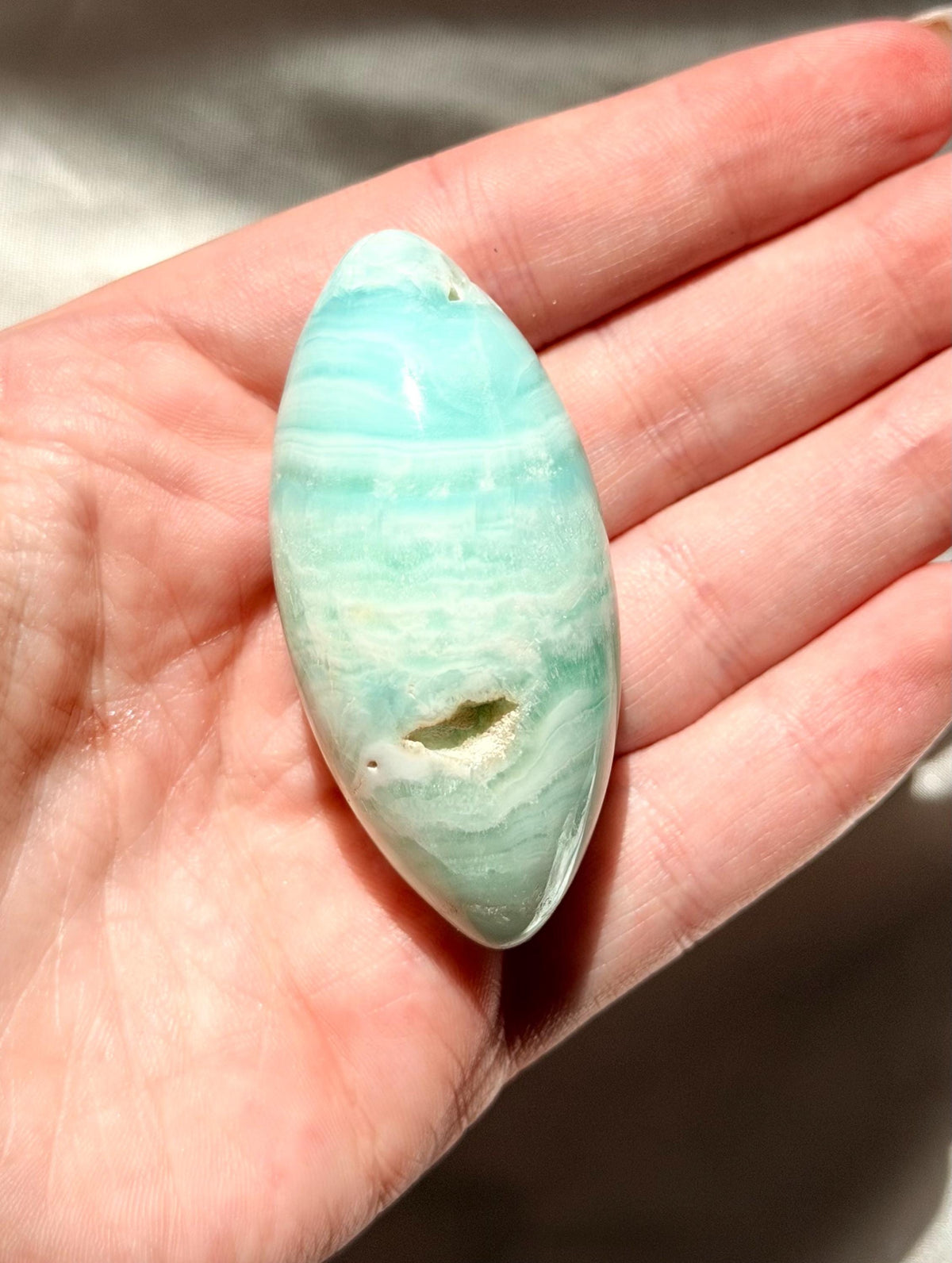 Caribbean Calcite Palm Stone | Caribbean Calcite Egg | Polished Egg Stone | Worry Stone | Blue Calcite Lingham