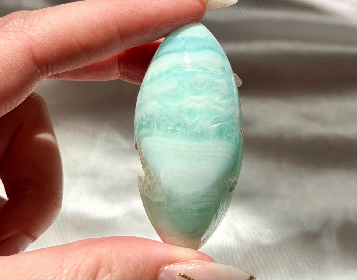 Caribbean Calcite Palm Stone | Caribbean Calcite Egg | Polished Egg Stone | Worry Stone | Blue Calcite Lingham