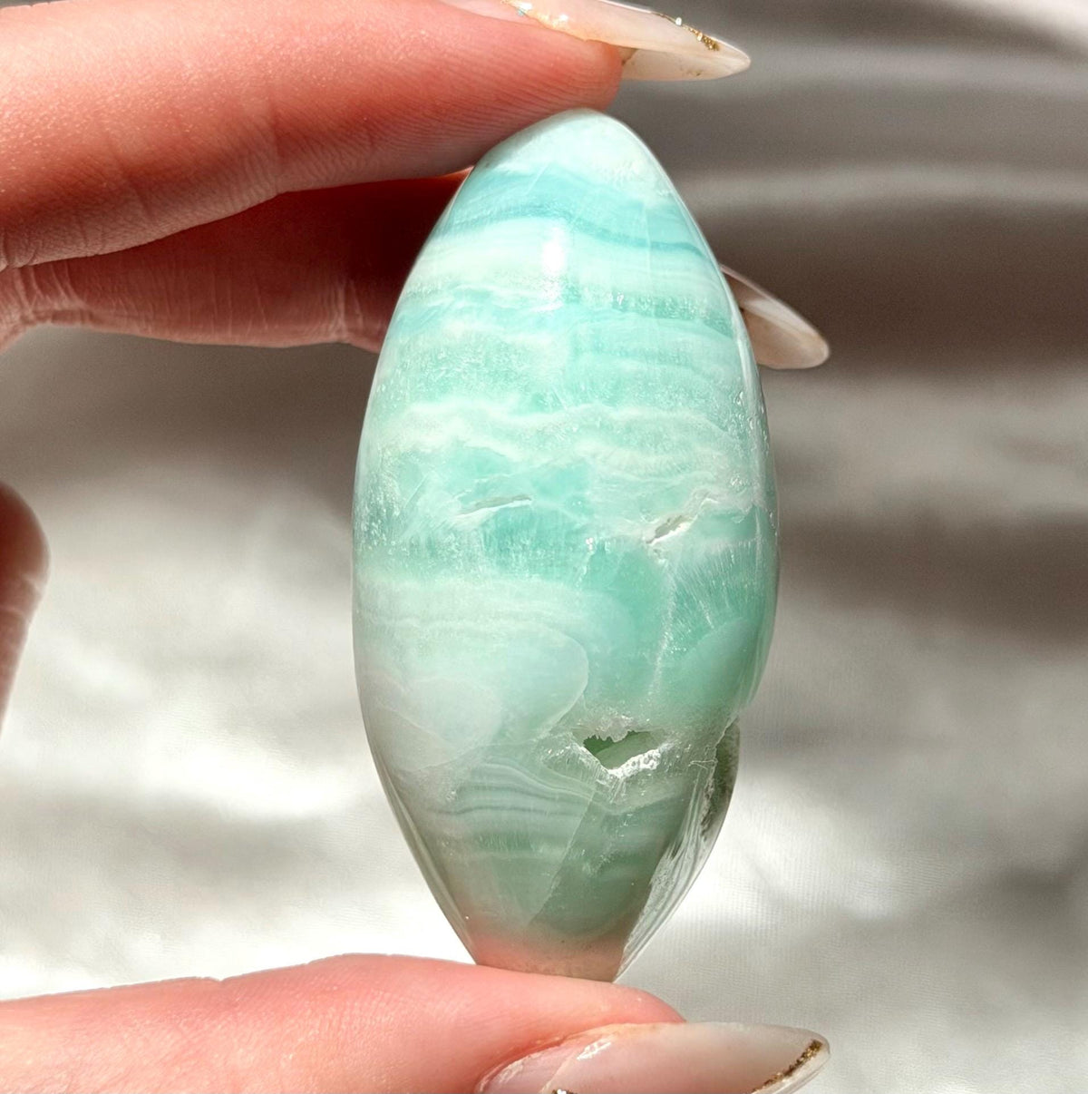 Caribbean Calcite Palm Stone | Caribbean Calcite Egg | Polished Egg Stone | Worry Stone | Blue Calcite Lingham