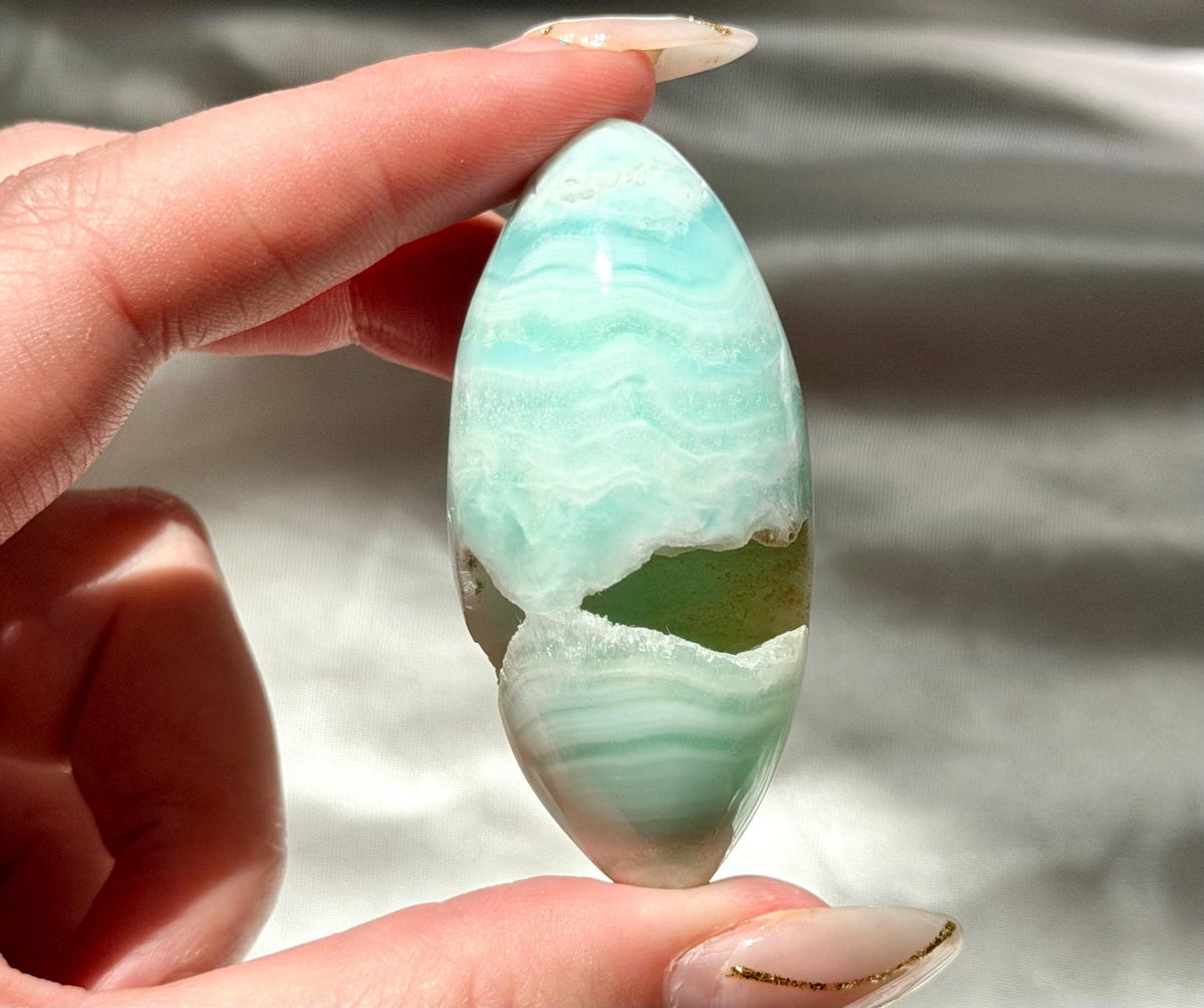 Caribbean Calcite Palm Stone | Caribbean Calcite Egg | Polished Egg Stone | Worry Stone | Blue Calcite Lingham