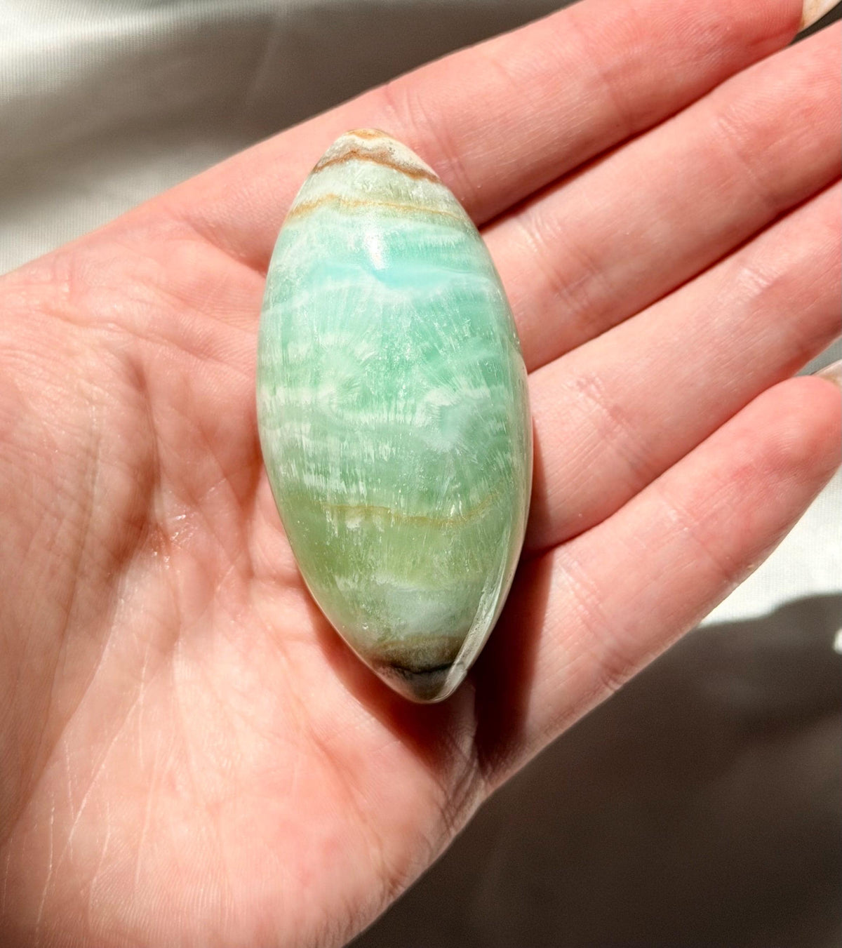Caribbean Calcite Palm Stone | Caribbean Calcite Egg | Polished Egg Stone | Worry Stone | Blue Calcite Lingham