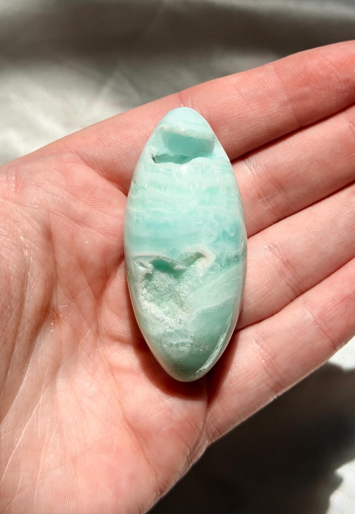 Caribbean Calcite Palm Stone | Caribbean Calcite Egg | Polished Egg Stone | Worry Stone | Blue Calcite Lingham