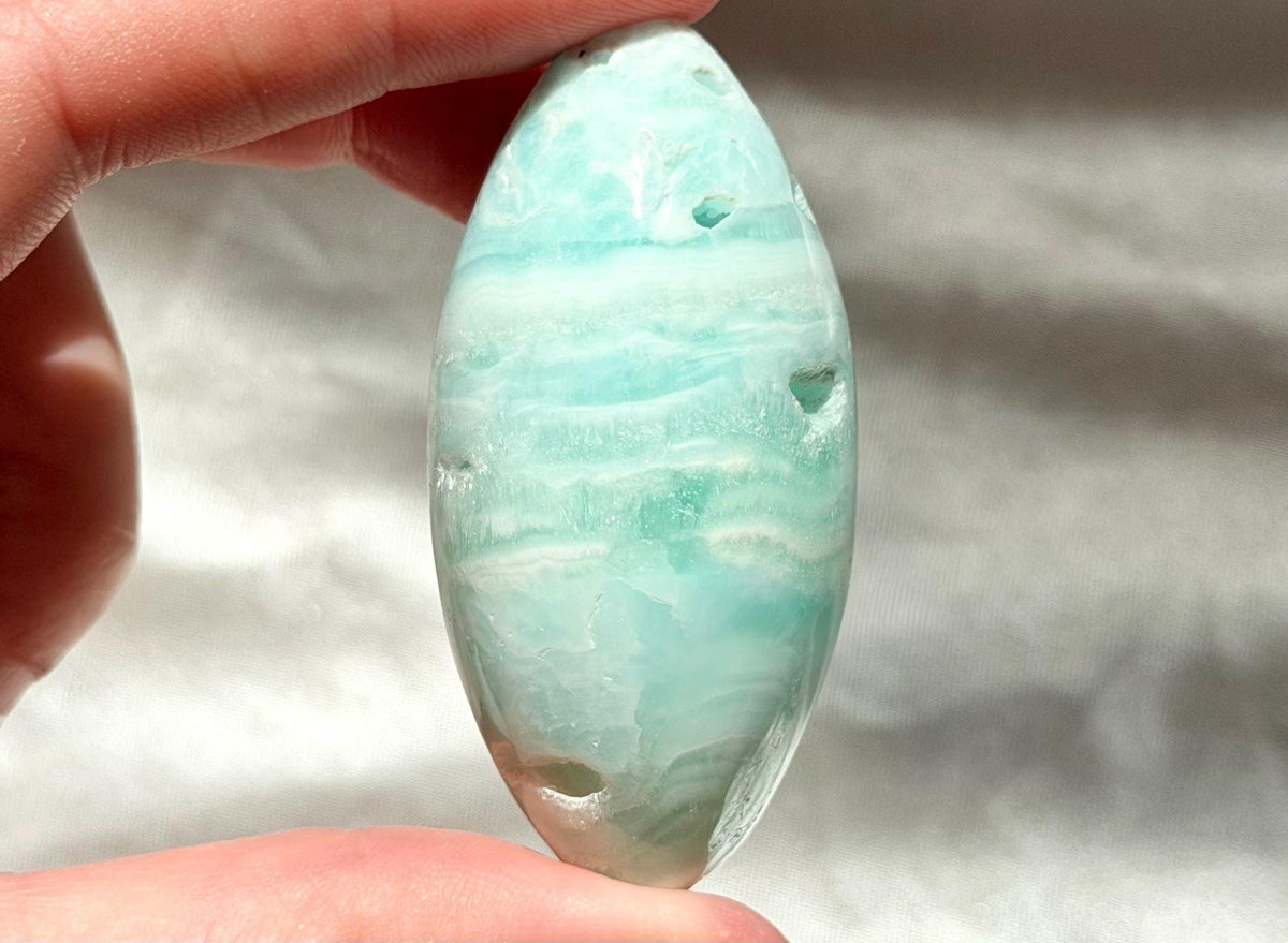 Caribbean Calcite Palm Stone | Caribbean Calcite Egg | Polished Egg Stone | Worry Stone | Blue Calcite Lingham