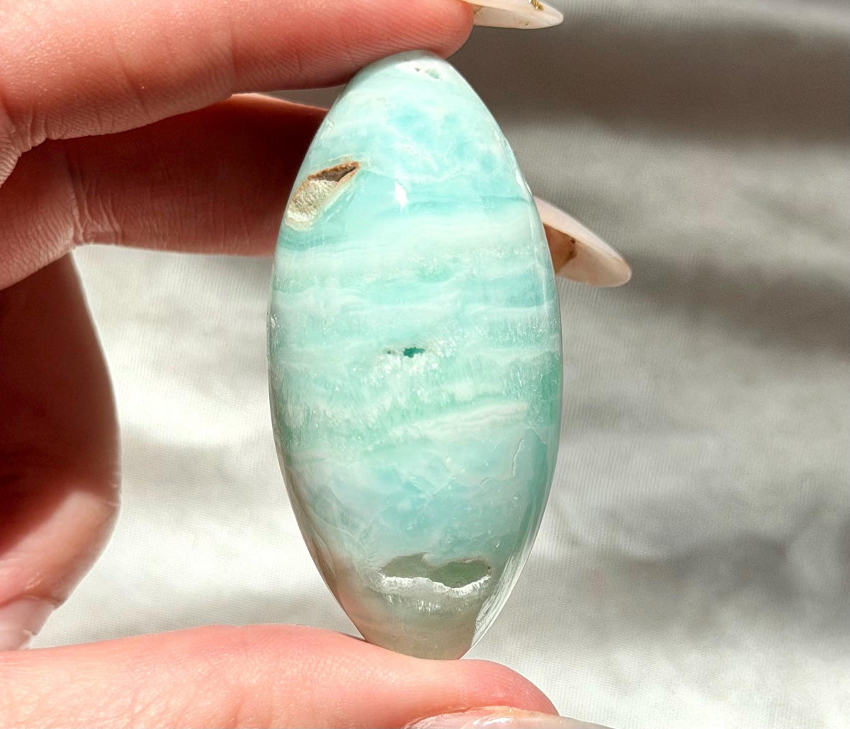 Caribbean Calcite Palm Stone | Caribbean Calcite Egg | Polished Egg Stone | Worry Stone | Blue Calcite Lingham