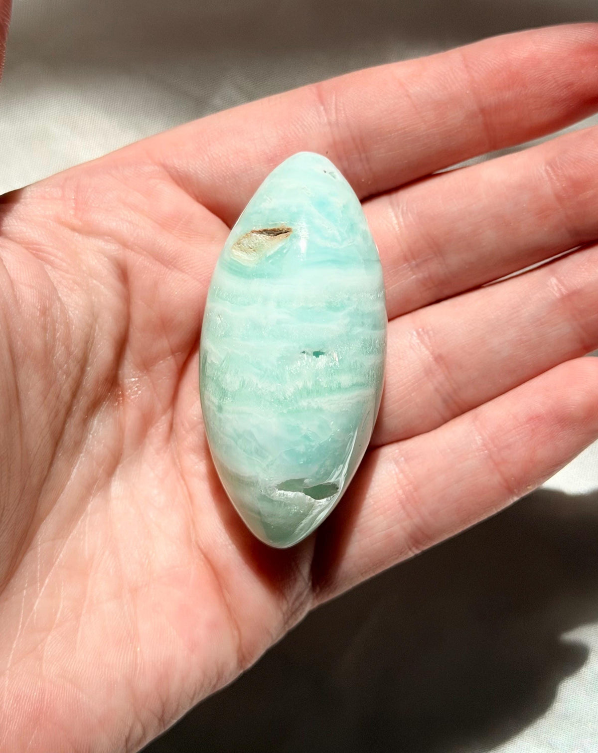 Caribbean Calcite Palm Stone | Caribbean Calcite Egg | Polished Egg Stone | Worry Stone | Blue Calcite Lingham