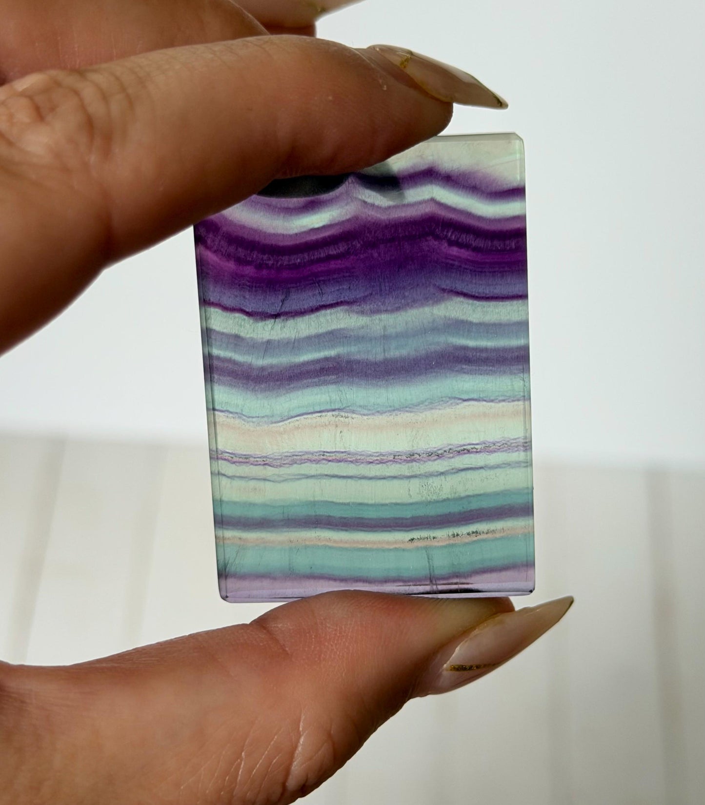 Banded Fluorite Window | Purple & Teal Fluorite Slice Fluorite Mini Slab Rectange Fluorite
