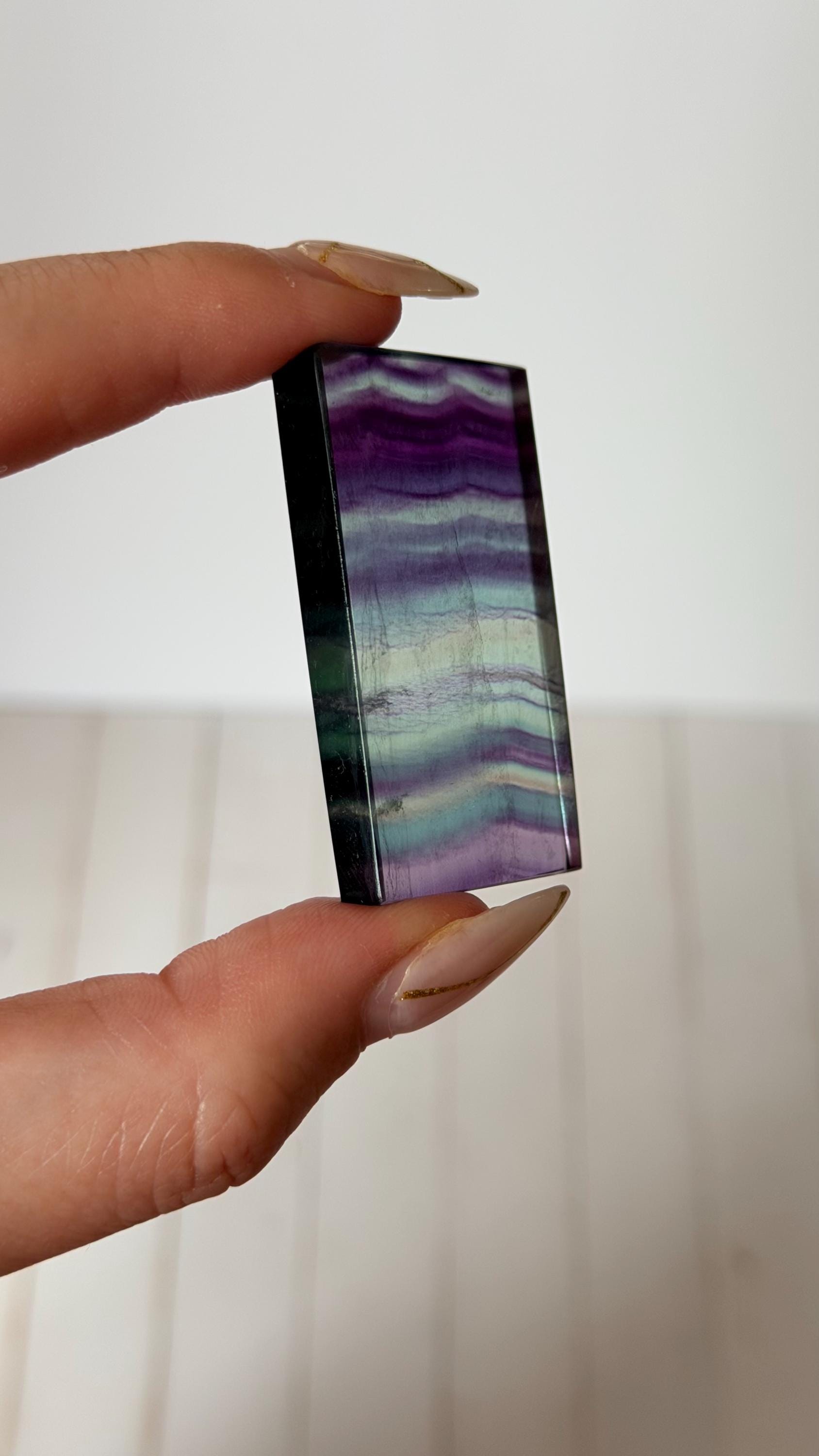Banded Fluorite Window | Purple & Teal Fluorite Slice Fluorite Mini Slab Rectange Fluorite