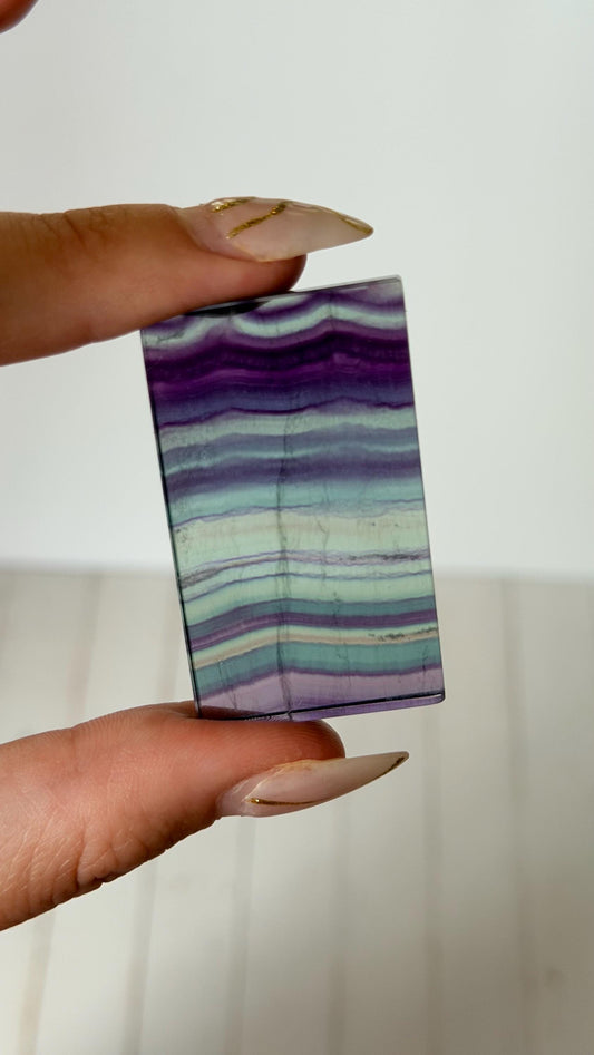 Banded Fluorite Window | Purple & Teal Fluorite Slice Fluorite Mini Slab Rectange Fluorite