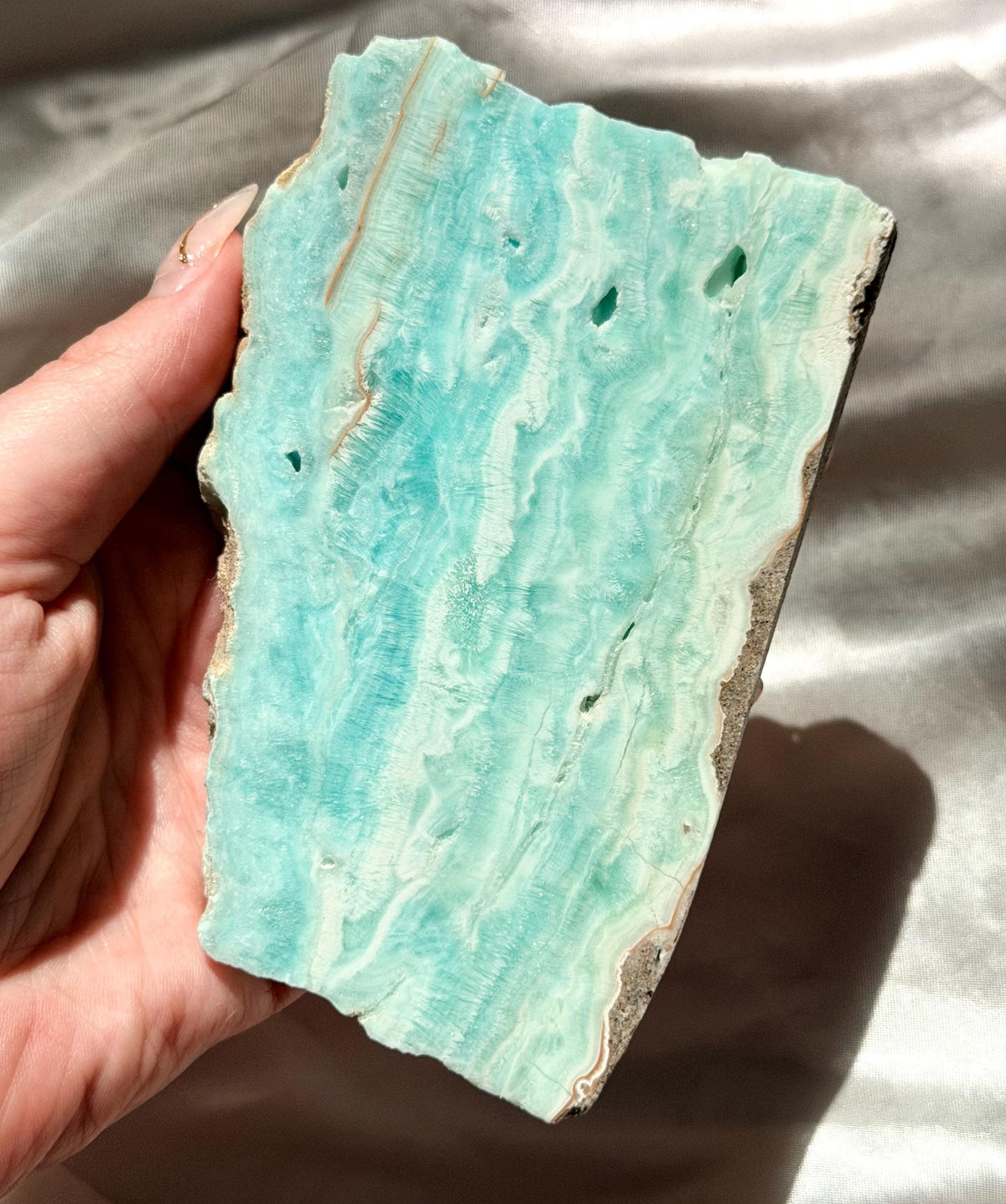 Blue Aragonite Slab | Natural Blue Aragonite Slice | Blue Crystal Home Decor