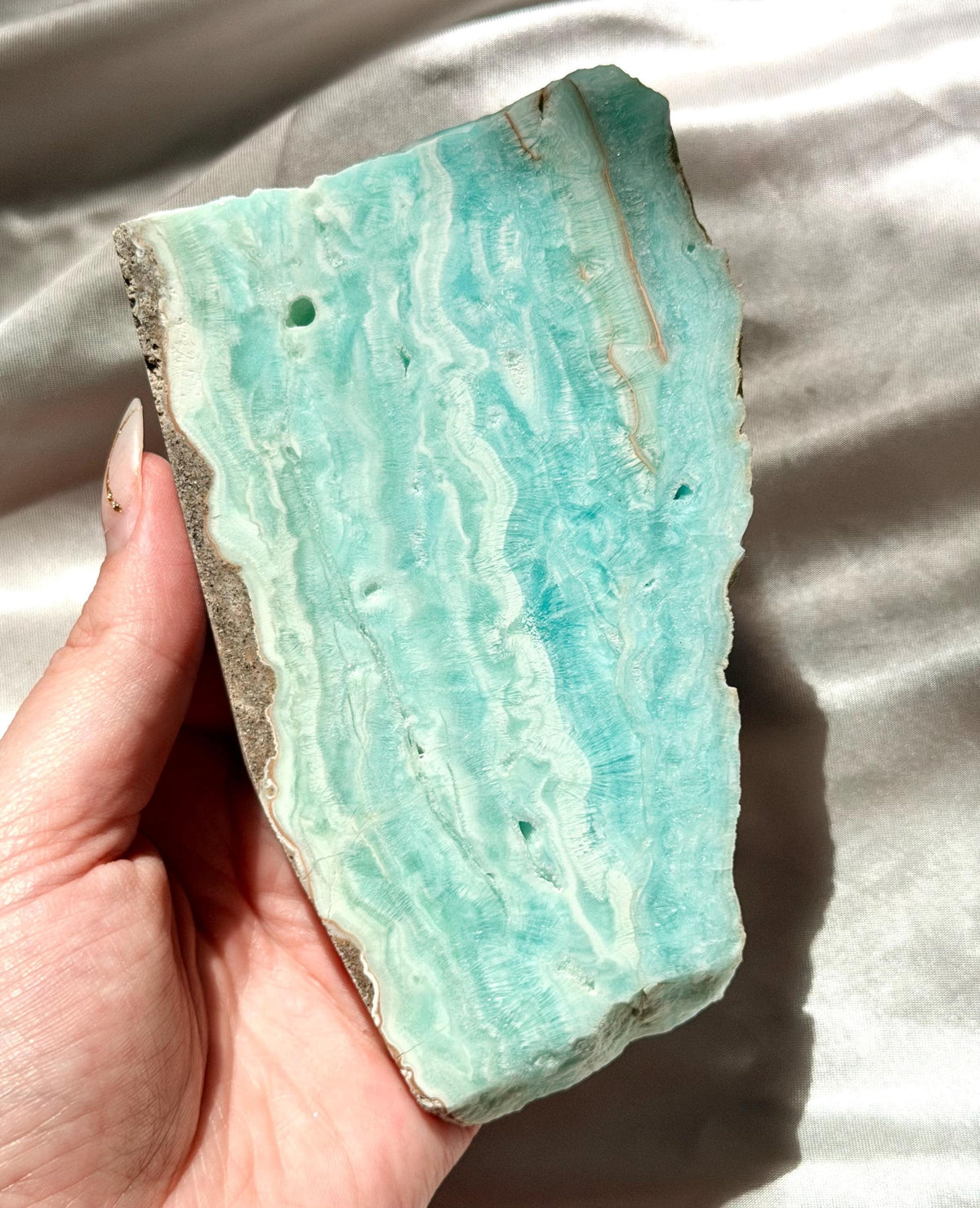 Blue Aragonite Slab | Natural Blue Aragonite Slice | Blue Crystal Home Decor