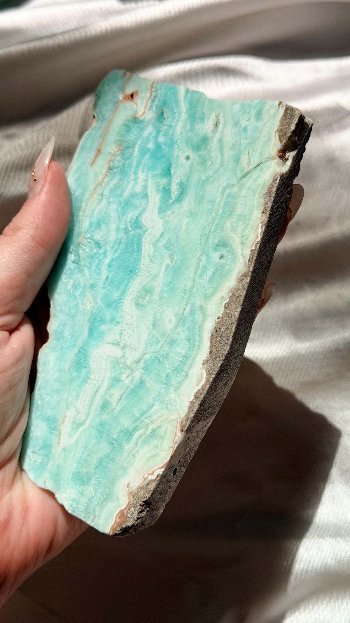 Blue Aragonite Slab | Natural Blue Aragonite Slice | Blue Crystal Home Decor