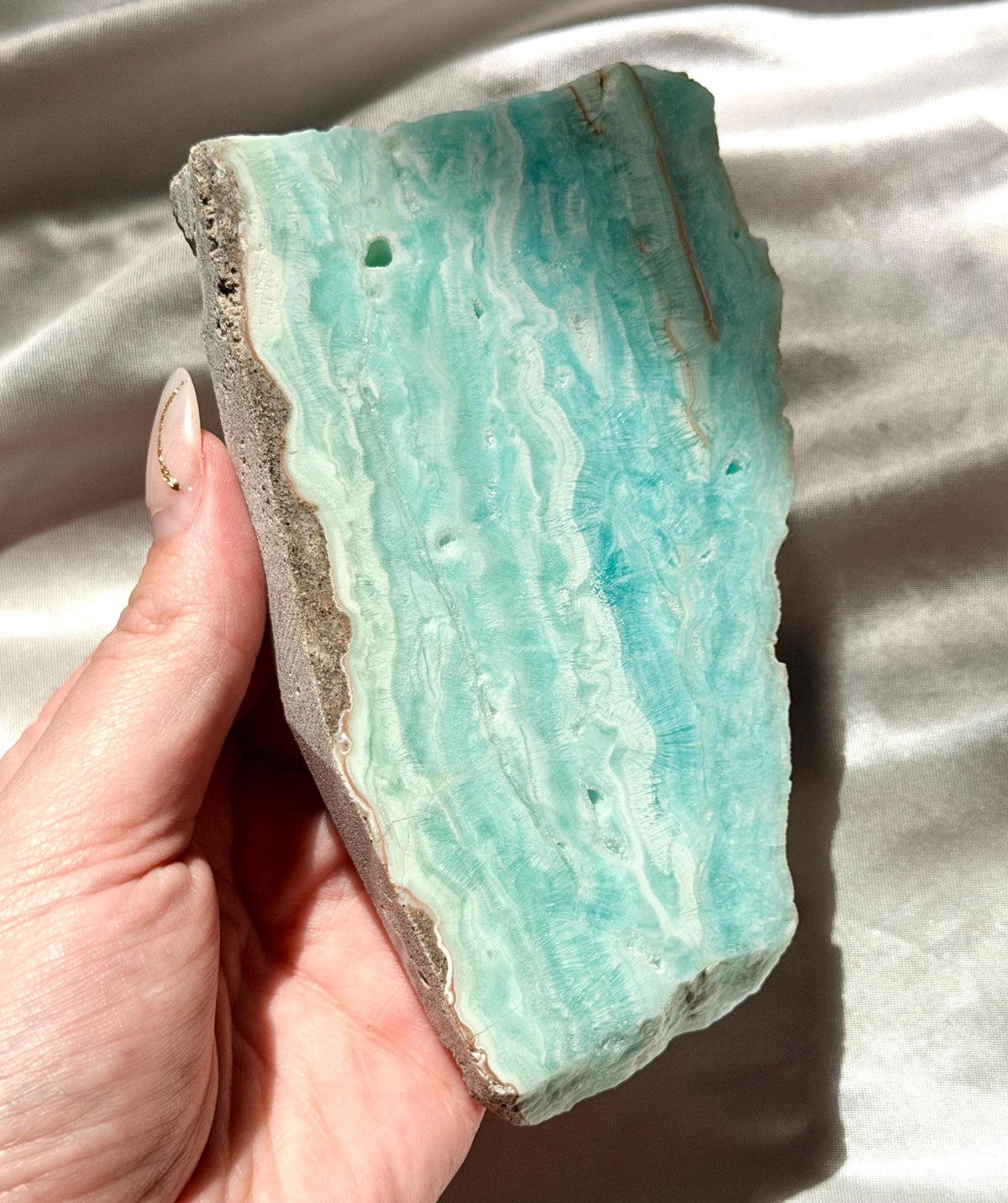 Blue Aragonite Slab | Natural Blue Aragonite Slice | Blue Crystal Home Decor