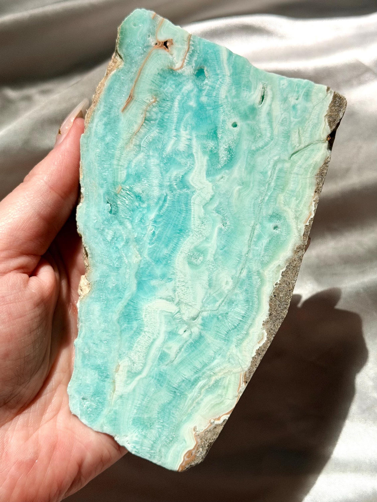 Blue Aragonite Slab | Natural Blue Aragonite Slice | Blue Crystal Home Decor