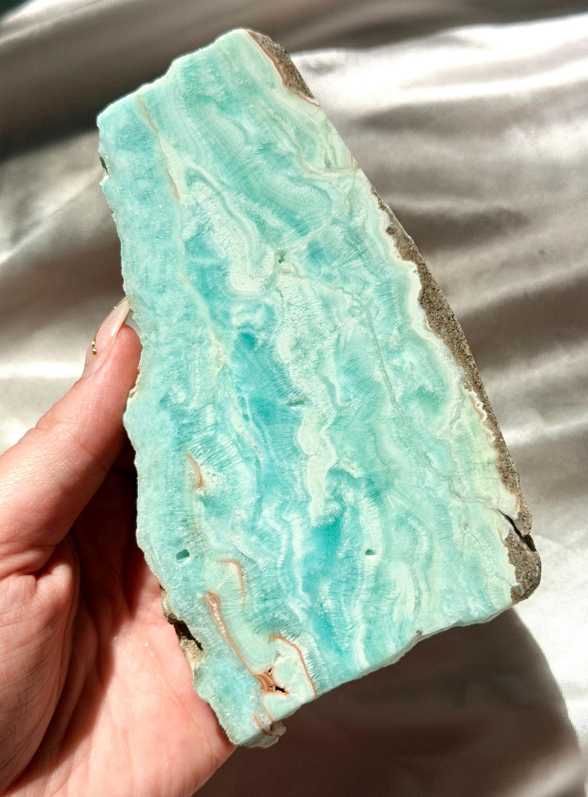 Blue Aragonite Slab | Natural Blue Aragonite Slice | Blue Crystal Home Decor