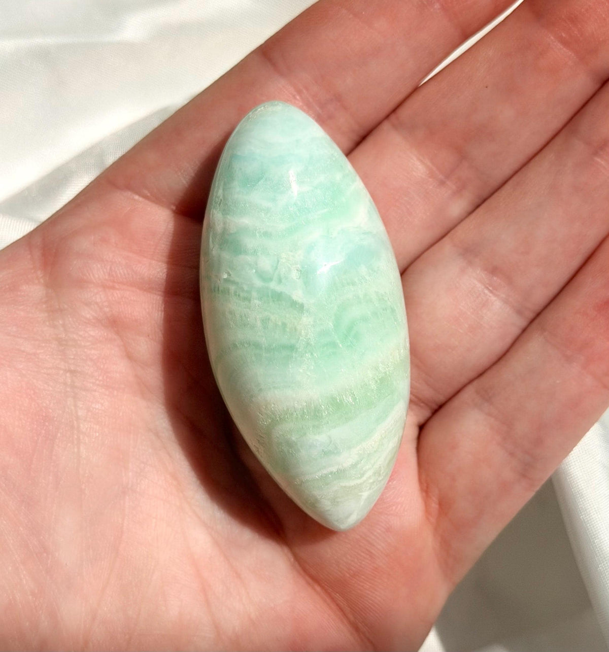 Caribbean Calcite Palm Stone | Caribbean Calcite Egg | Polished Egg Stone | Worry Stone | Blue Calcite Lingham