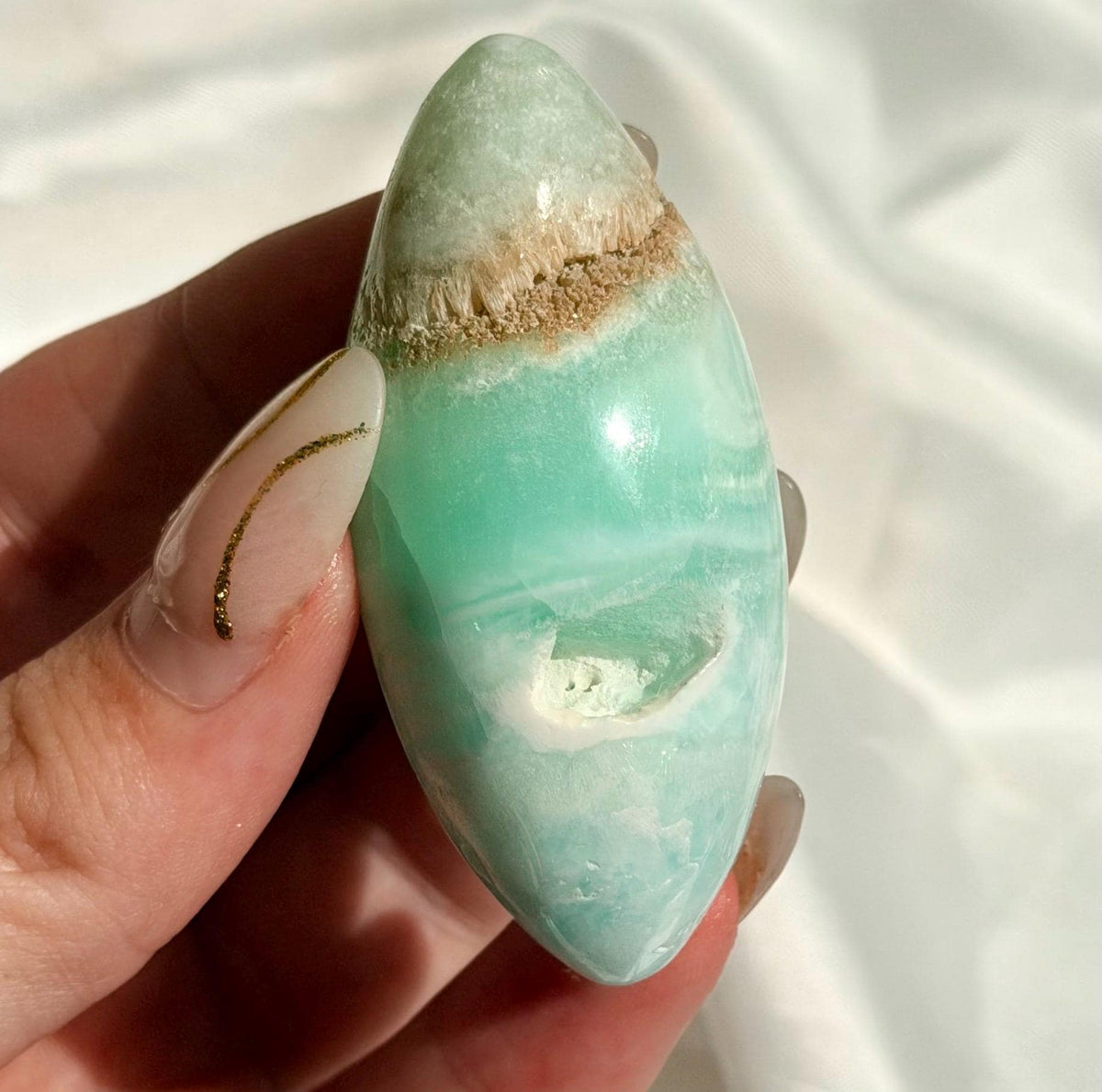 Caribbean Calcite Palm Stone | Caribbean Calcite Egg | Polished Egg Stone | Worry Stone | Blue Calcite Lingham