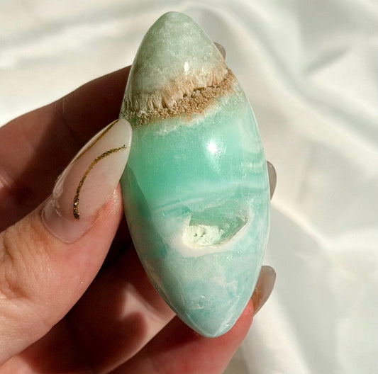 Caribbean Calcite Palm Stone | Caribbean Calcite Egg | Polished Egg Stone | Worry Stone | Blue Calcite Lingham