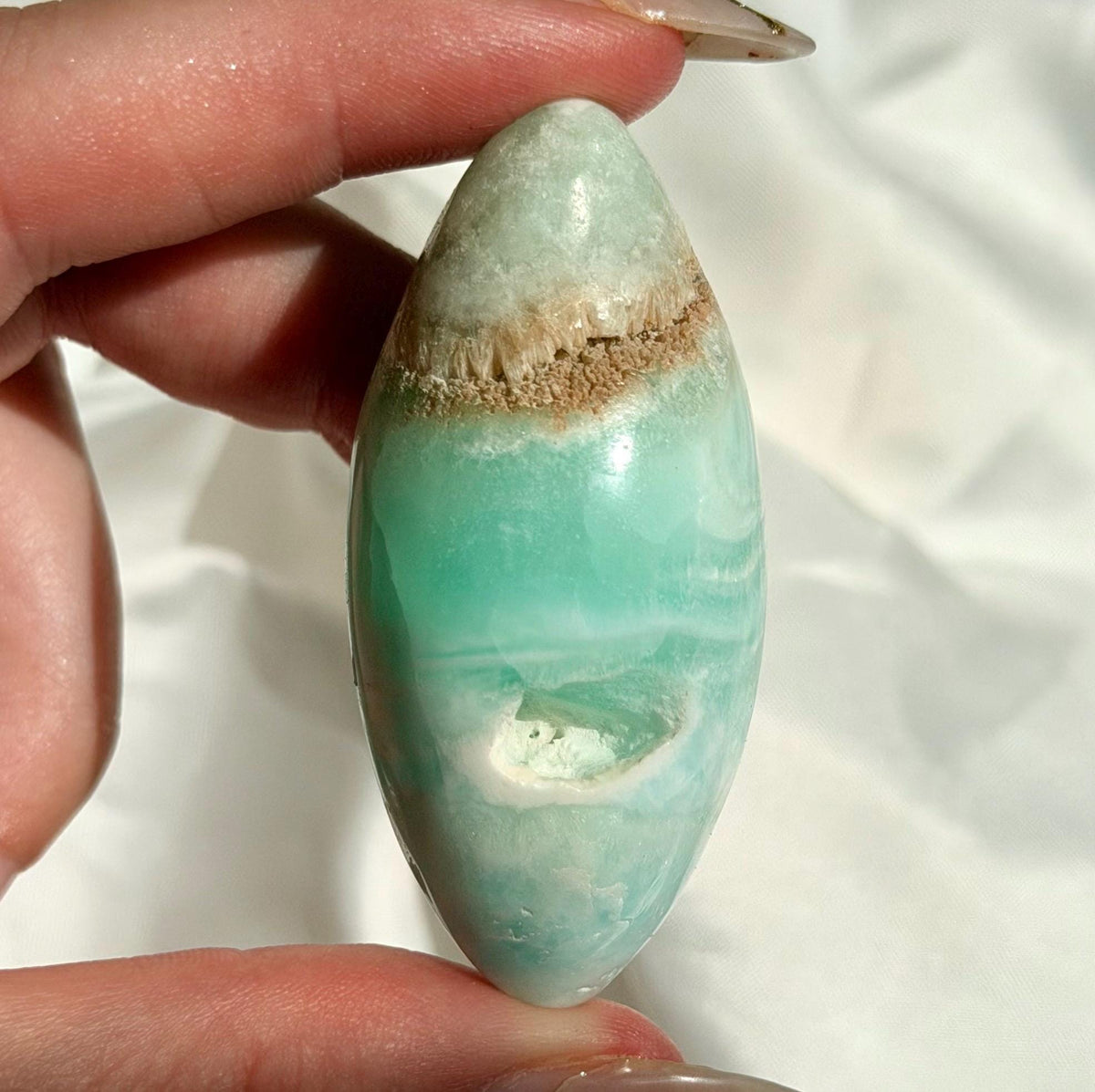 Caribbean Calcite Palm Stone | Caribbean Calcite Egg | Polished Egg Stone | Worry Stone | Blue Calcite Lingham