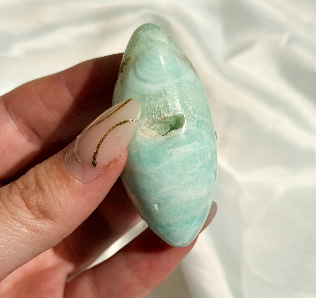 Caribbean Calcite Palm Stone | Caribbean Calcite Egg | Polished Egg Stone | Worry Stone | Blue Calcite Lingham