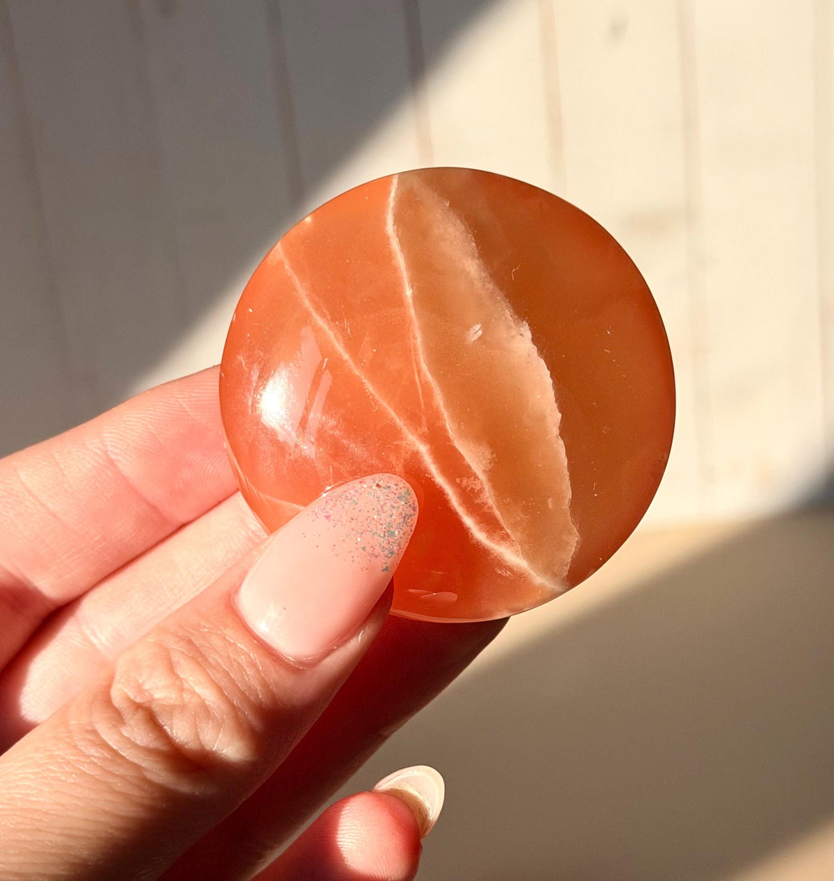High Quality Honey Calcite Coins from Pakistan | Polished Honey Calcite Palm Stones | Honey Calcite Round Flat