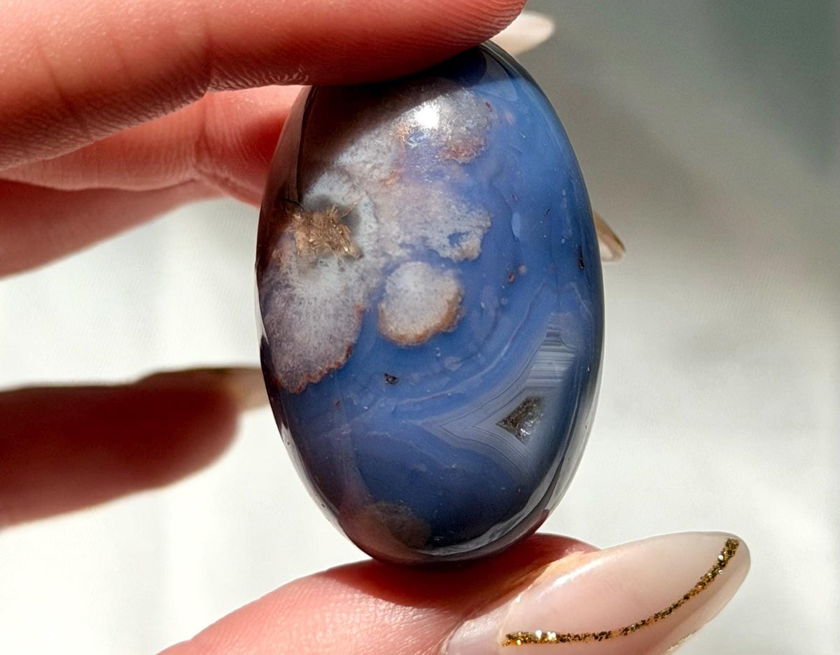 Blue Flower Agate Lingam Stone | Blue Flower Agate Shiva | Polished Crystal | Meditation Stone