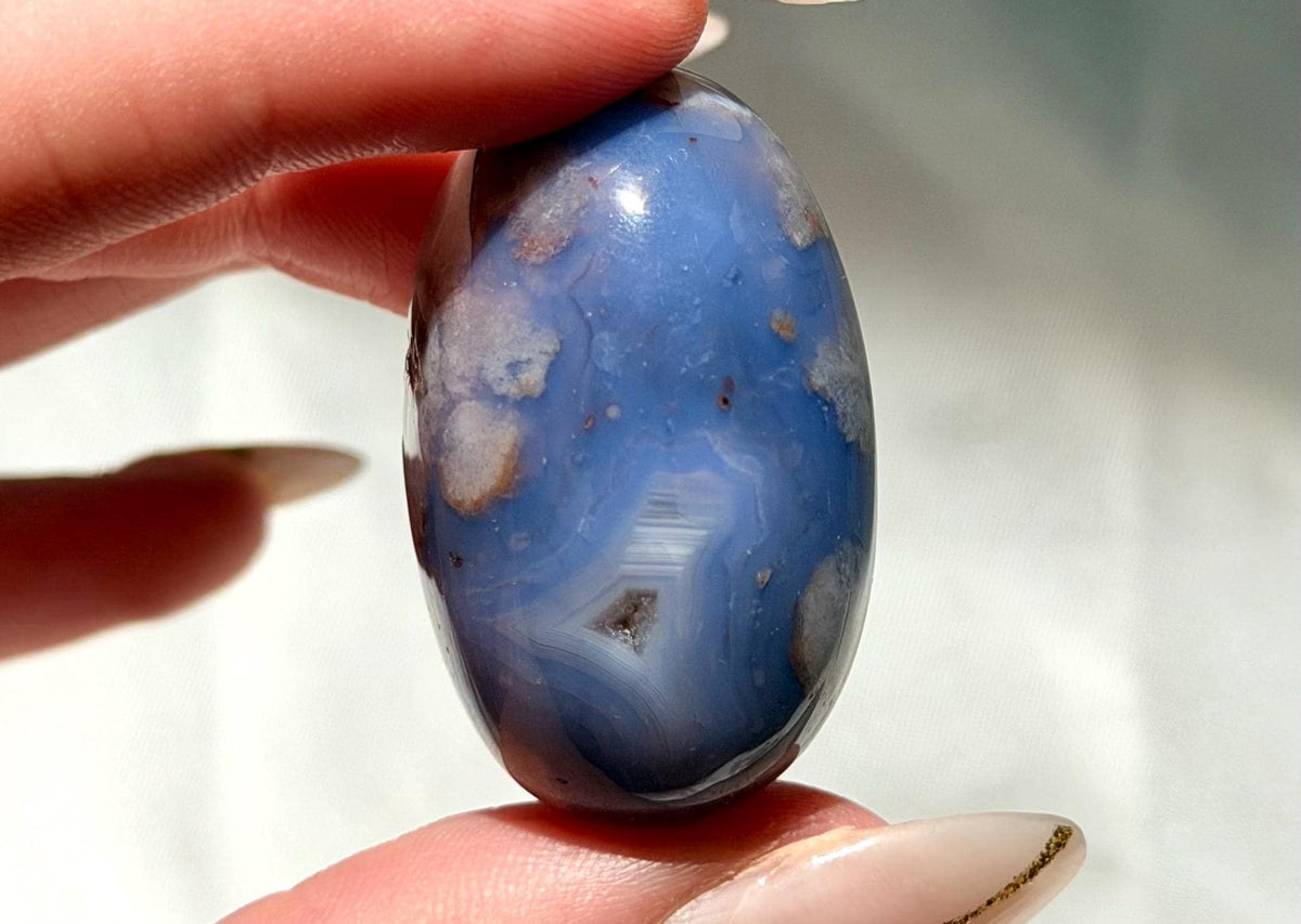 Blue Flower Agate Lingam Stone | Blue Flower Agate Shiva | Polished Crystal | Meditation Stone