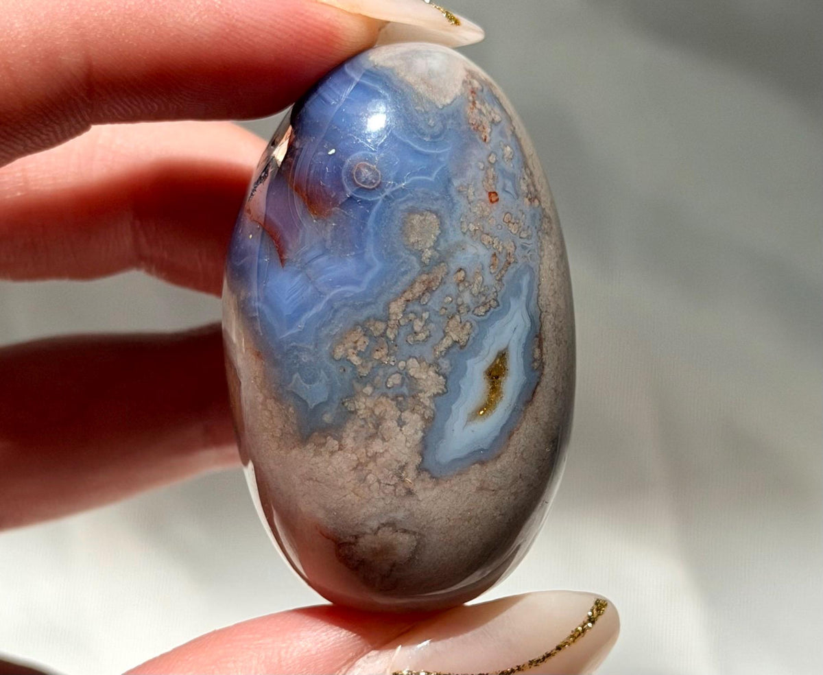 Blue Flower Agate Lingam Stone | Blue Flower Agate Shiva | Polished Crystal | Meditation Stone