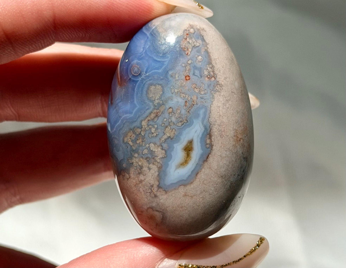 Blue Flower Agate Lingam Stone | Blue Flower Agate Shiva | Polished Crystal | Meditation Stone