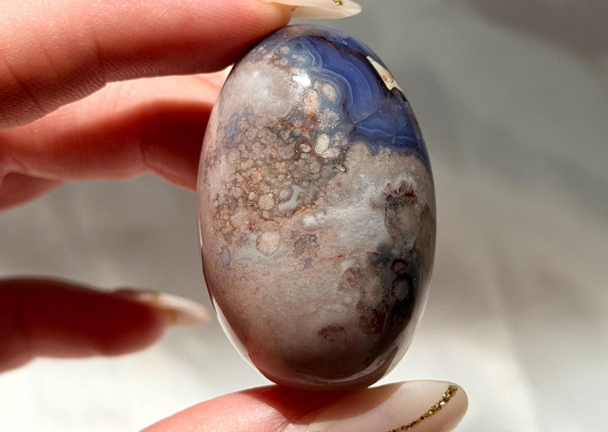 Blue Flower Agate Lingam Stone | Blue Flower Agate Shiva | Polished Crystal | Meditation Stone