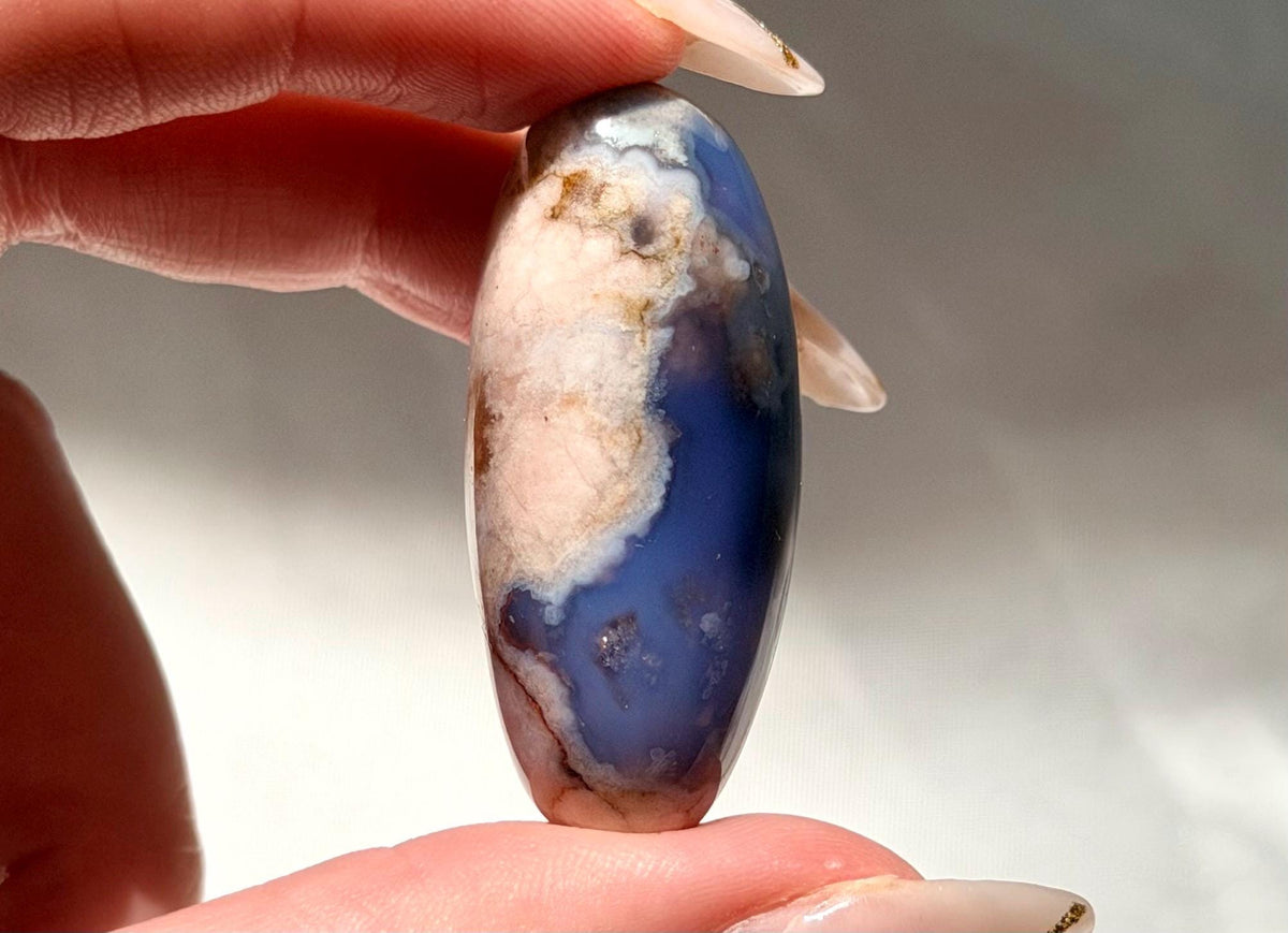 Blue Flower Agate Lingam Stone | Blue Flower Agate Shiva | Polished Crystal | Meditation Stone