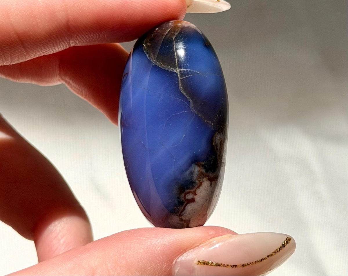 Blue Flower Agate Lingam Stone | Blue Flower Agate Shiva | Polished Crystal | Meditation Stone