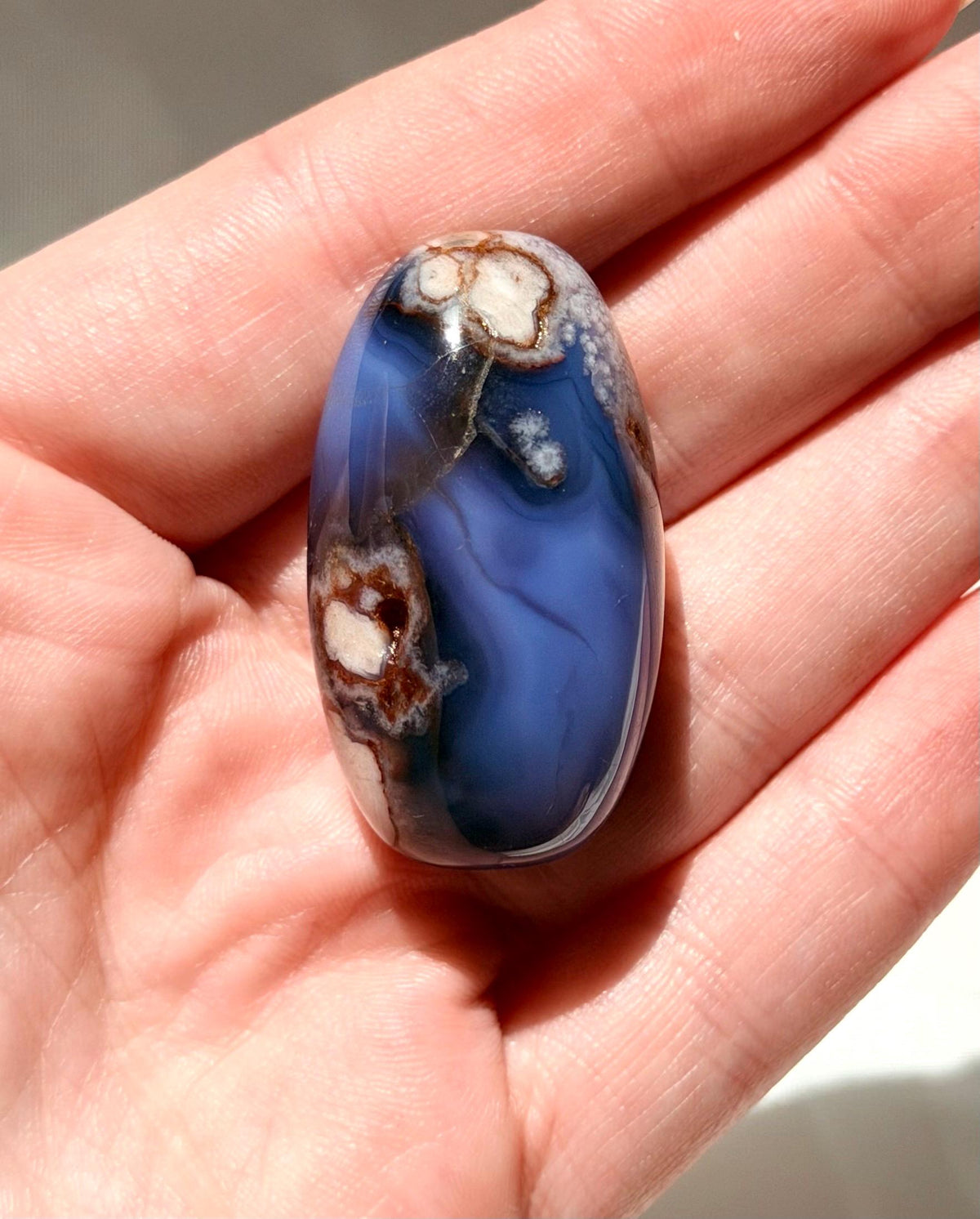 Blue Flower Agate Lingam Stone | Blue Flower Agate Shiva | Polished Crystal | Meditation Stone