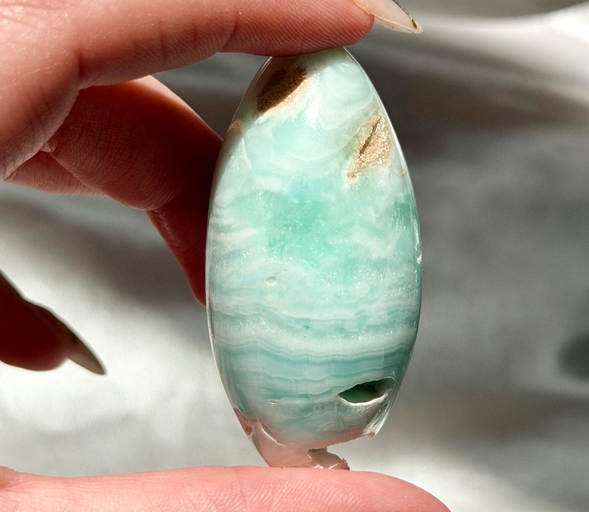 Caribbean Calcite Palm Stone | Caribbean Calcite Egg | Polished Egg Stone | Worry Stone | Blue Calcite Lingham