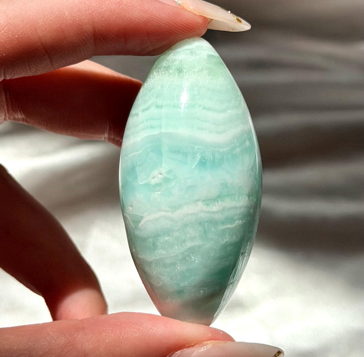 Caribbean Calcite Palm Stone | Caribbean Calcite Egg | Polished Egg Stone | Worry Stone | Blue Calcite Lingham