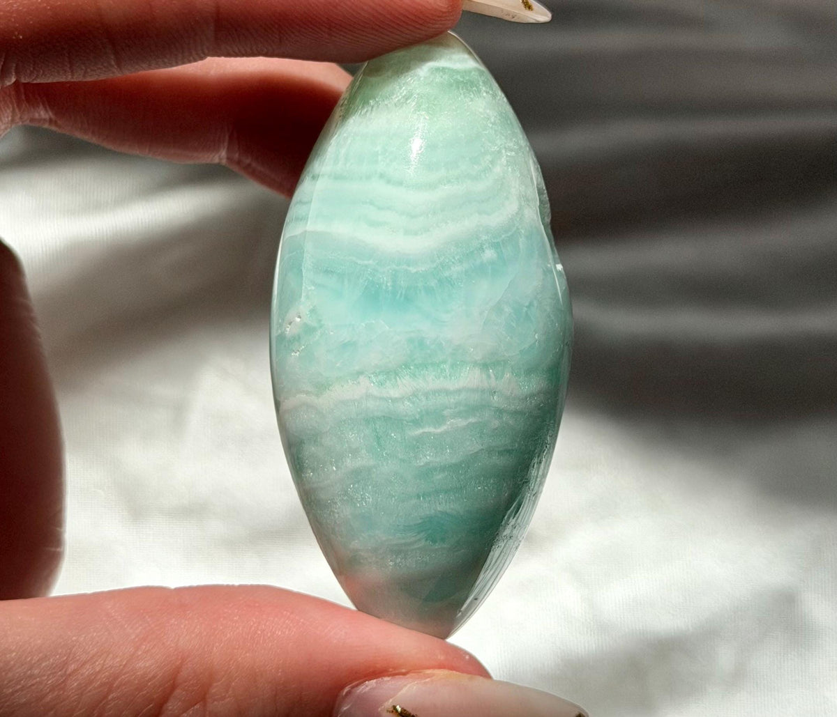 Caribbean Calcite Palm Stone | Caribbean Calcite Egg | Polished Egg Stone | Worry Stone | Blue Calcite Lingham