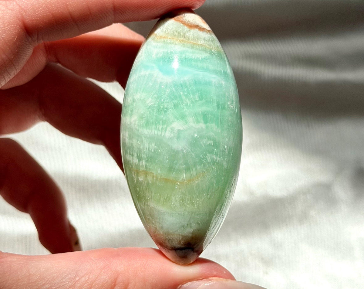 Caribbean Calcite Palm Stone | Caribbean Calcite Egg | Polished Egg Stone | Worry Stone | Blue Calcite Lingham