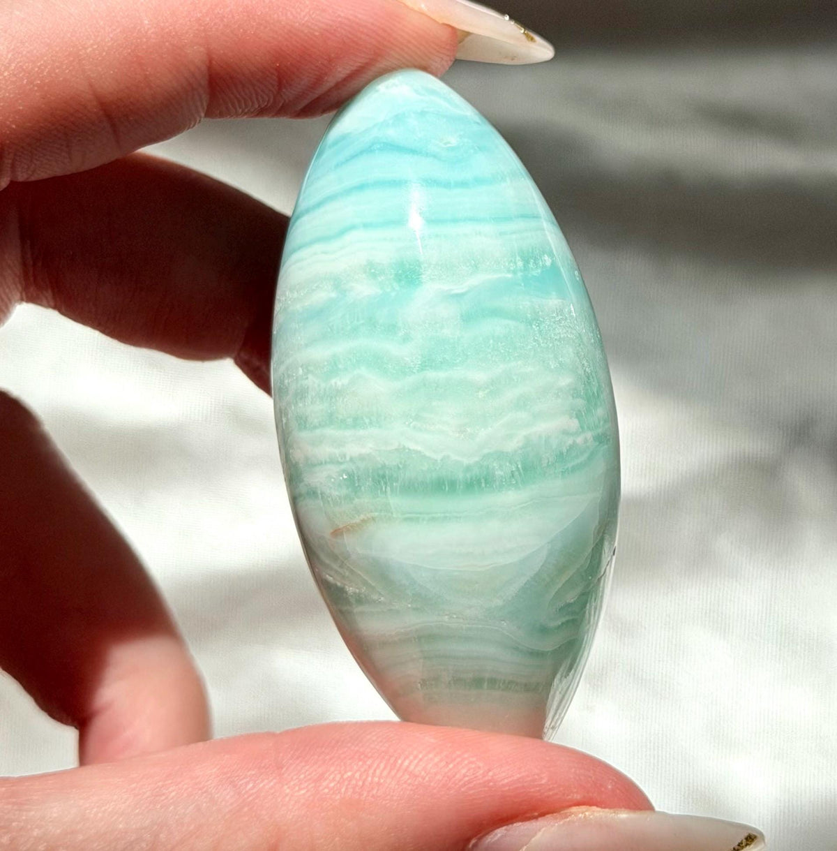 Caribbean Calcite Palm Stone | Caribbean Calcite Egg | Polished Egg Stone | Worry Stone | Blue Calcite Lingham