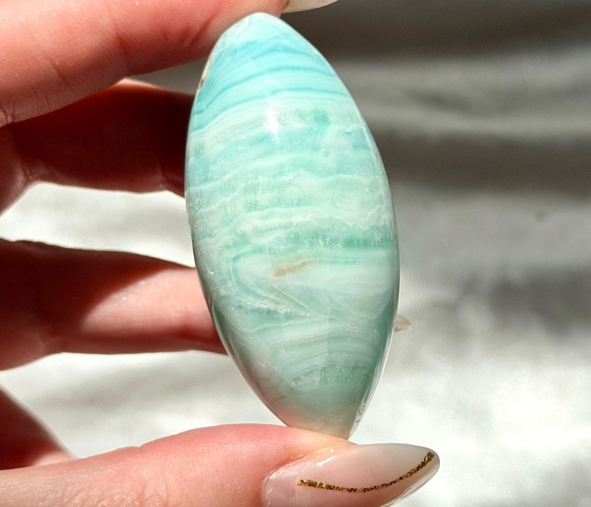 Caribbean Calcite Palm Stone | Caribbean Calcite Egg | Polished Egg Stone | Worry Stone | Blue Calcite Lingham