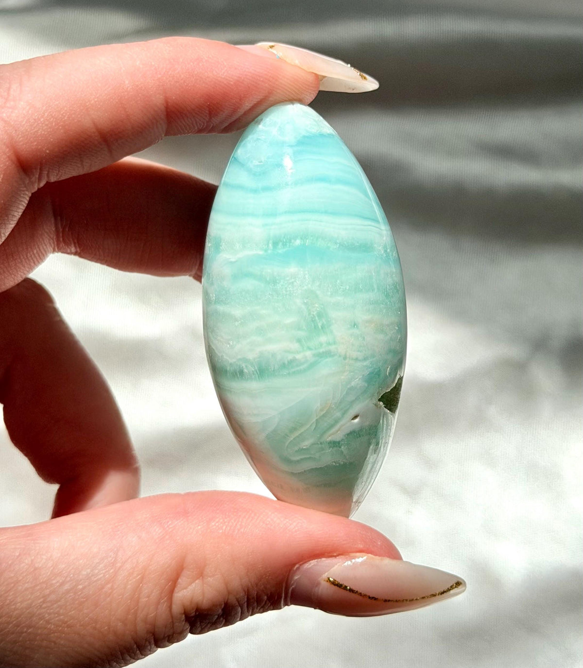 Caribbean Calcite Palm Stone | Caribbean Calcite Egg | Polished Egg Stone | Worry Stone | Blue Calcite Lingham