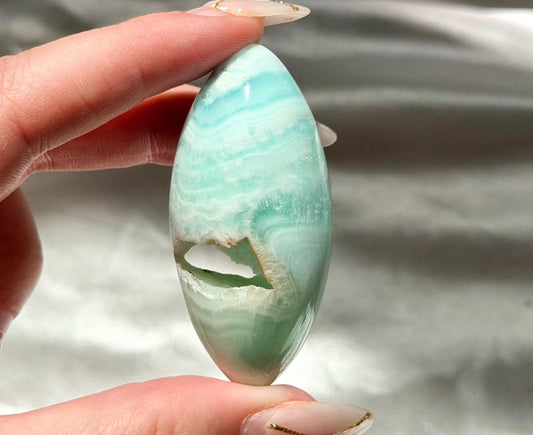 Caribbean Calcite Palm Stone | Caribbean Calcite Egg | Polished Egg Stone | Worry Stone | Blue Calcite Lingham