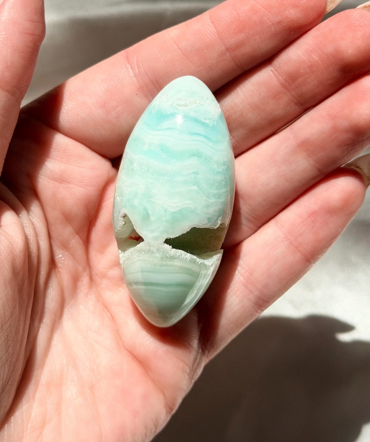 Caribbean Calcite Palm Stone | Caribbean Calcite Egg | Polished Egg Stone | Worry Stone | Blue Calcite Lingham
