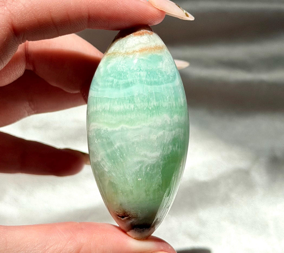 Caribbean Calcite Palm Stone | Caribbean Calcite Egg | Polished Egg Stone | Worry Stone | Blue Calcite Lingham