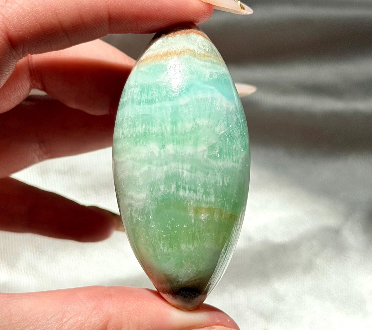 Caribbean Calcite Palm Stone | Caribbean Calcite Egg | Polished Egg Stone | Worry Stone | Blue Calcite Lingham